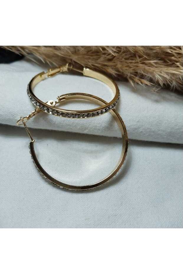 Gold Color Stone-Set Hoop Earrings