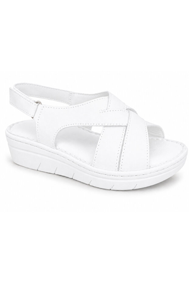 Elora White Genuine Leather Women's Sandals -Comfortable for Daily Wear-