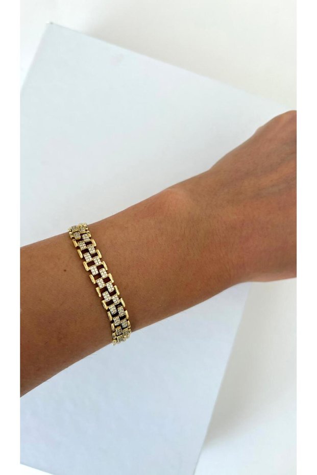Special Series Cord Model Thick Xp Gold Color Bracelet with Zircon Stones in the Middle