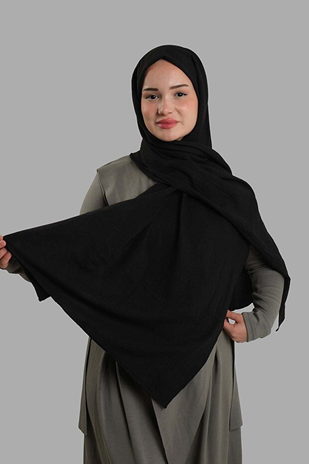 شال ريا كلاسيكي أسود سادة مخيط على الطراز الإيطالي من القطن Caz Sade 202130_01