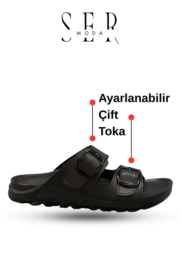 Women's Slippers – Flexible Anatomical Sole, Adjustable Double Buckle Women's Slippers, Black
