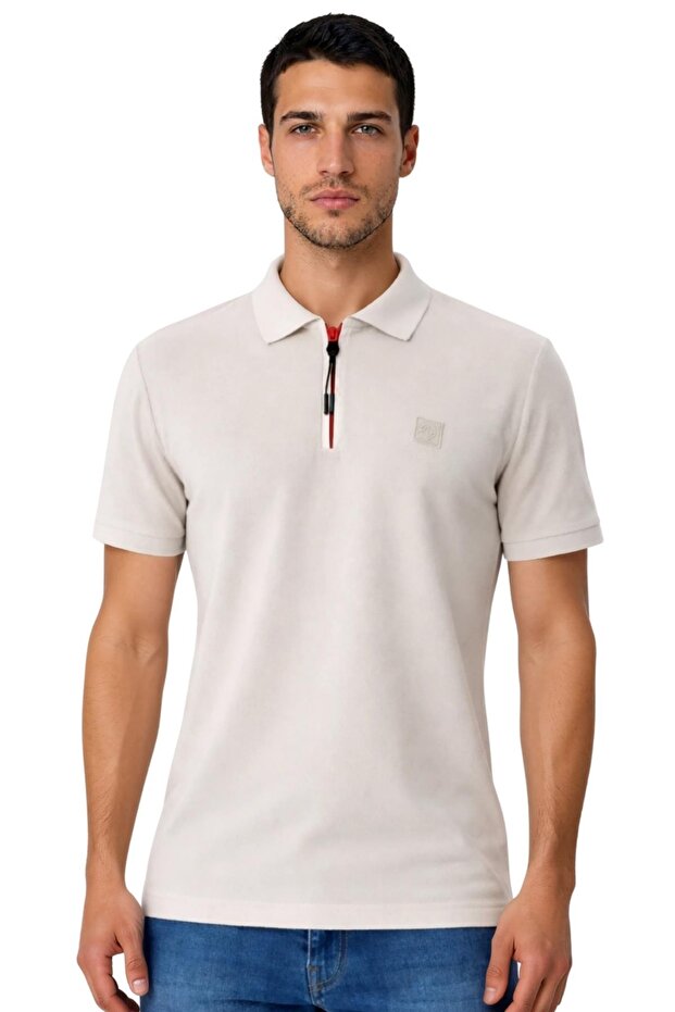 Ar-Ma Men's Polo Collar T-Shirt Without Print Basic Collar Zippered Knitted Fabric Regular Fit 100% Cotton 30/1 Çi