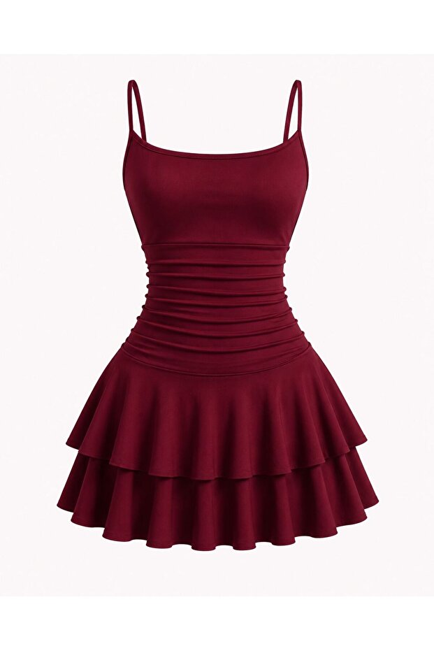 Askılı Model Drapeli Basic Mini Elbise