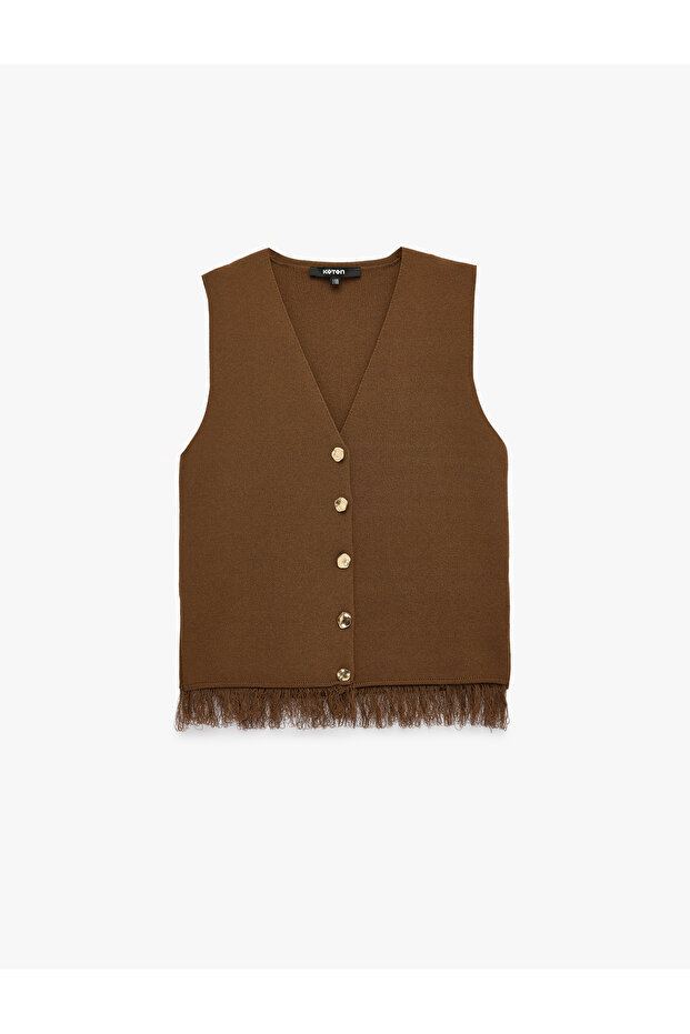 V-Neck Buttoned Tassel Detailed Knitwear Vest