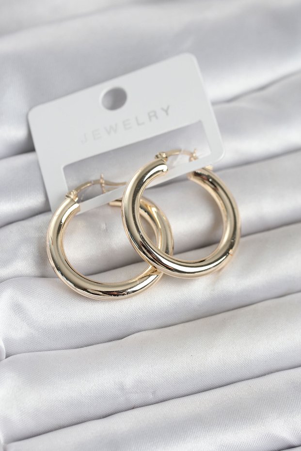Gold Color Brass Hoop 30 mm Women's Earrings