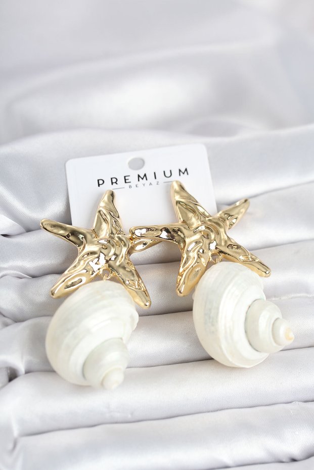 Natural Sea Shell and Gold Color Star Model Women's Earrings