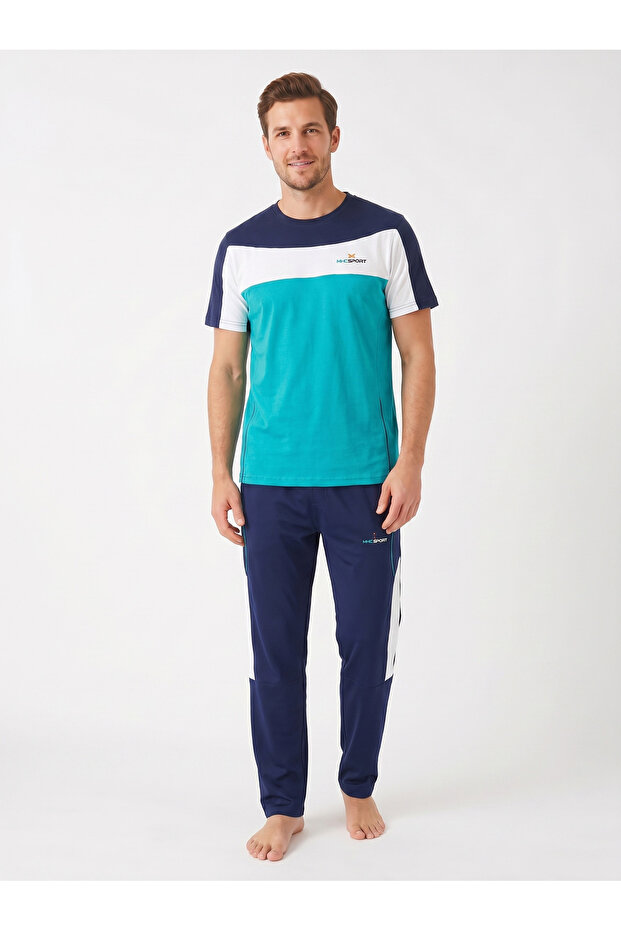 2-Piece Pajama Set, Men's Pure Cotton Short-Sleeved T-Shirt Long Pants Sets