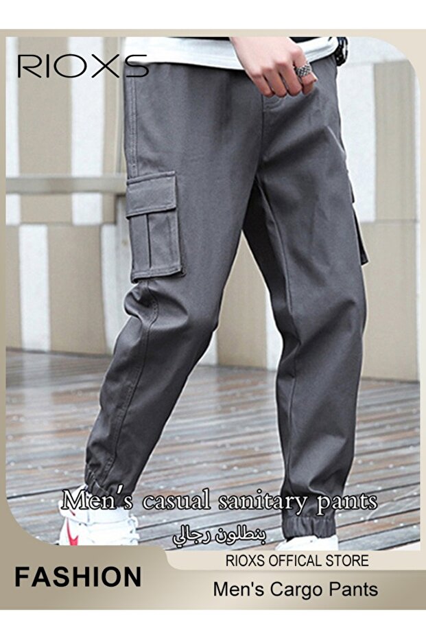 Men's Cargo Pants, Loose Fit Drawstring Elastic Waist Joggers with Multi Pockets, Comfy Breathable C