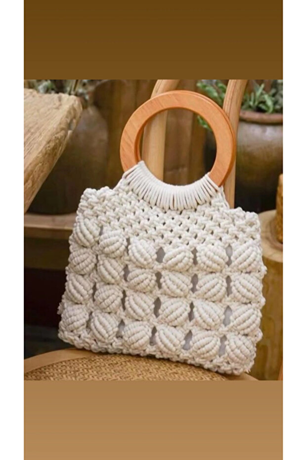 Handmade Macrame Bag – Special Design Women's Bag with Bamboo Handle