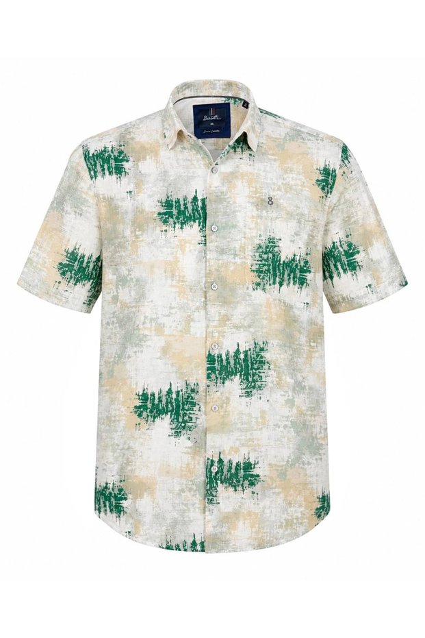 Plus Size Cotton Patterned Short Sleeve Shirt