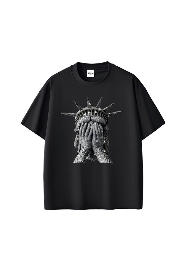 Black Oversize Crying Statue Printed Unisex T-Shirt