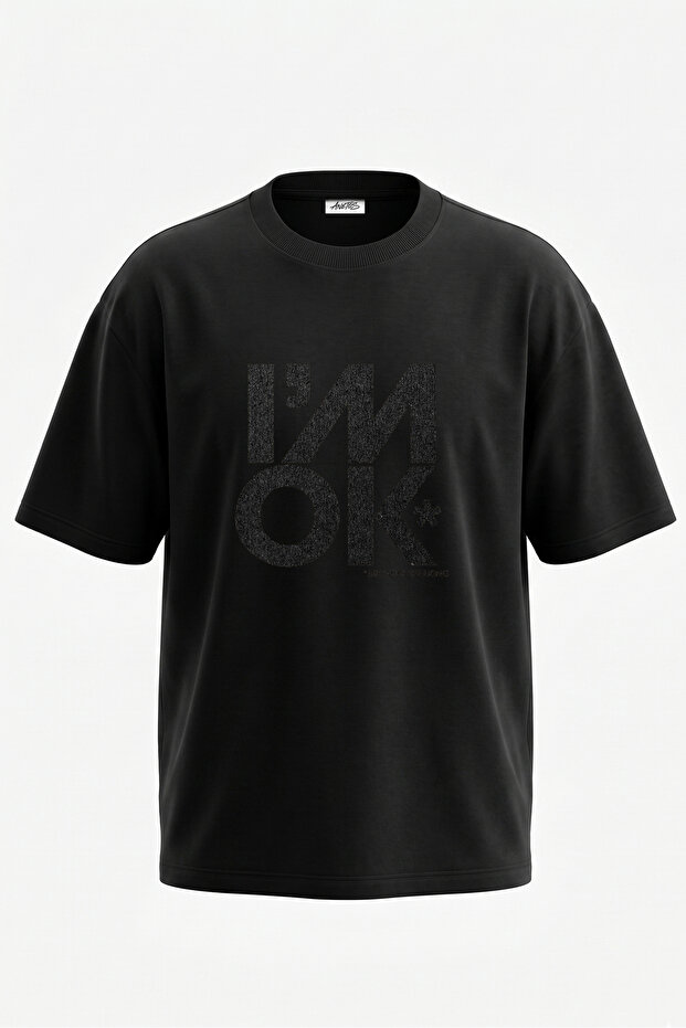 Im Ok Design Back Printed Cotton Black Oversize T-Shirt