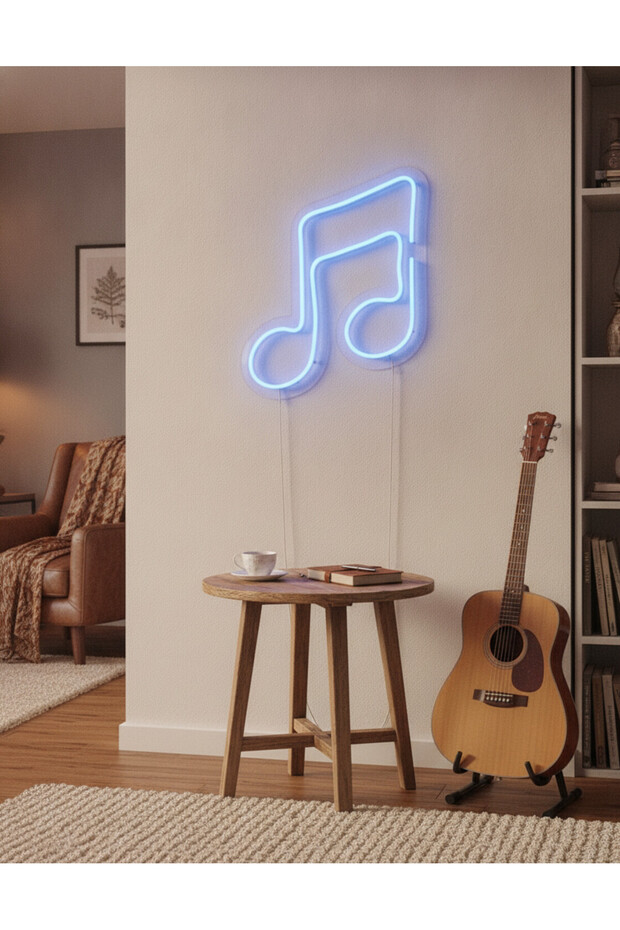 Mavi Müzik Notası LED Neon Tablo | Aydınlatmalı Müzik Temalı Duvar Dekoru - 3