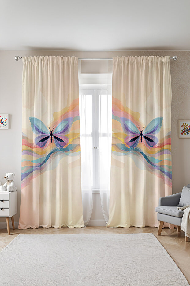 Elegant Colorful Patterned Children's Baby Room Background Curtain (Single Wing Pricing)