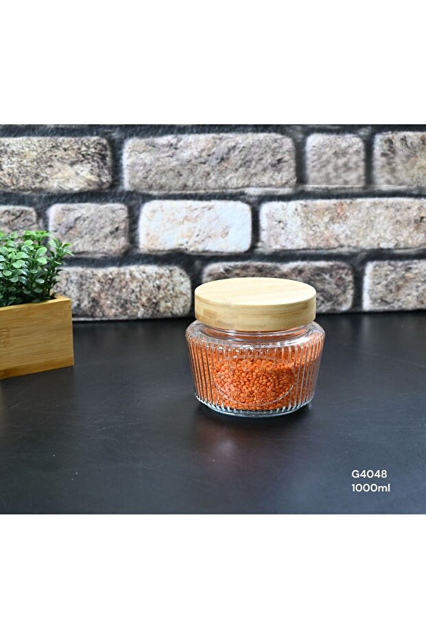 Glass Jar with Non-Removable Bamboo Lid 1000ml