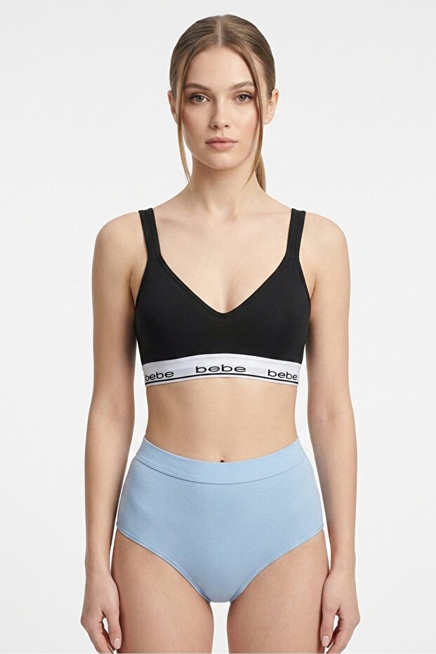 Women Brand Logo Padded Bralette, Black