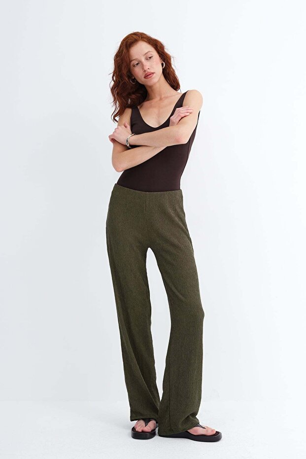 Elastic Waist Wide Leg Trousers Pn19734