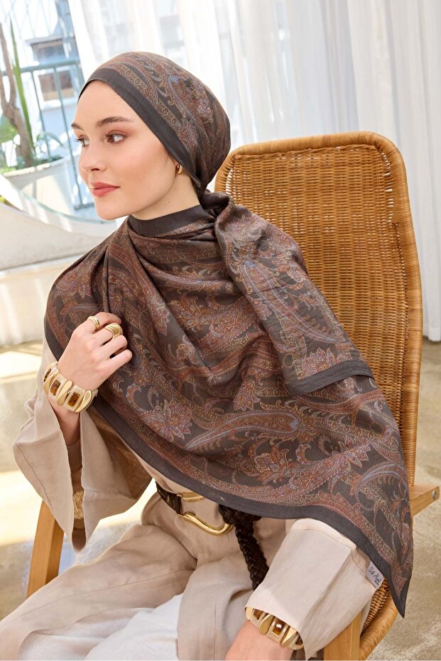 Urban Hours Shawl Pattern Khaki Mayda Shawl