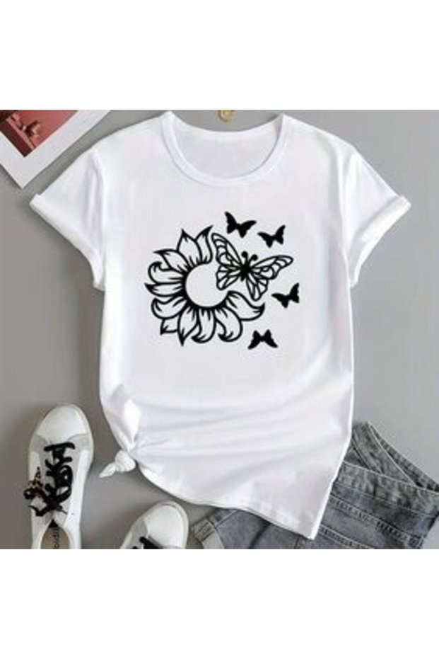 Women's White Printed T-Shirt