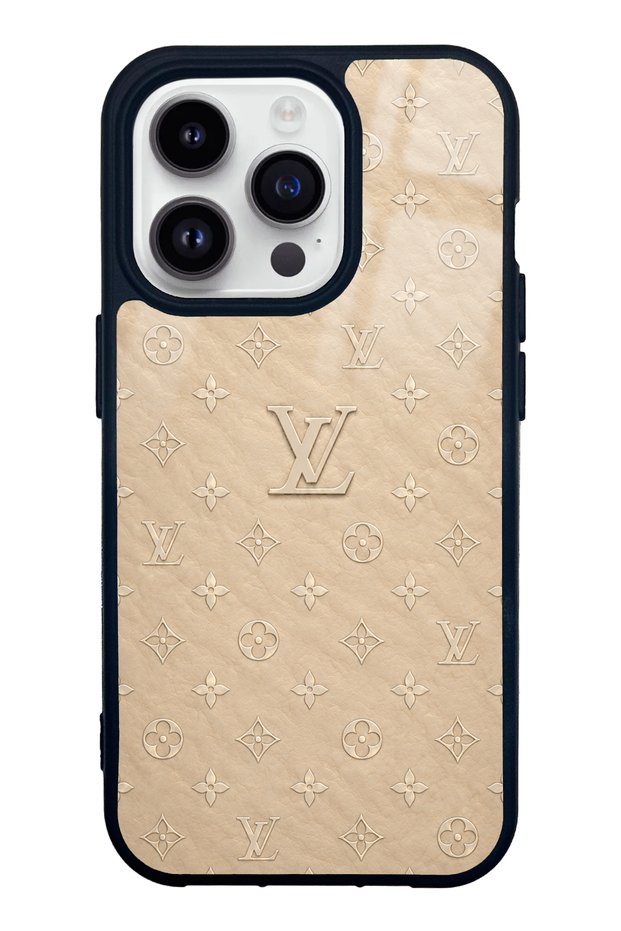 iPhone 14 Pro Beige Gold Lv Design Glossy Phone Case