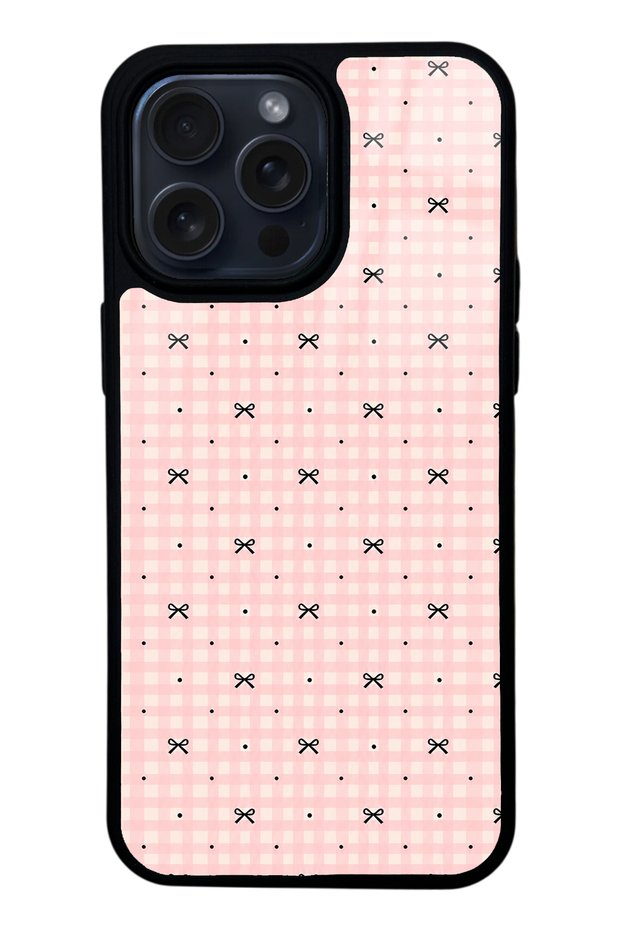 iPhone 15 Pro Max Glossy Phone Case with Pink Coquette Pattern Design
