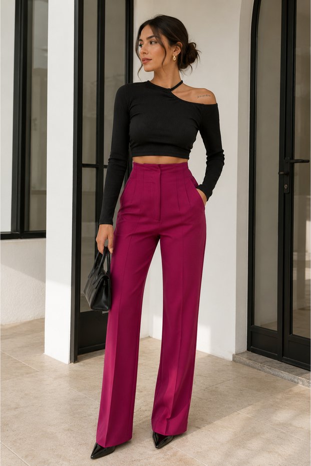 Asymmetric Collar Ribbed Crop Blouse