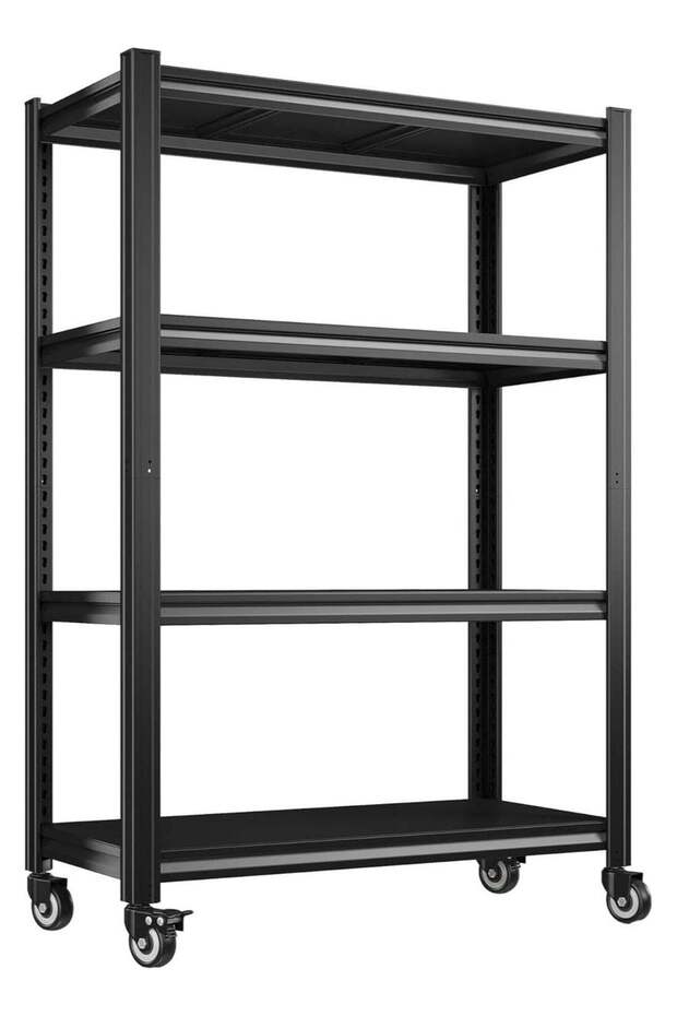 4-layer Kitchen Baker Rack, Heavy Duty Kitchen Storage Shelf with Rolling Wheels, Storage Trolley Organizer Cabinet for Kitchen Bedroom Living Room Warehouse Office