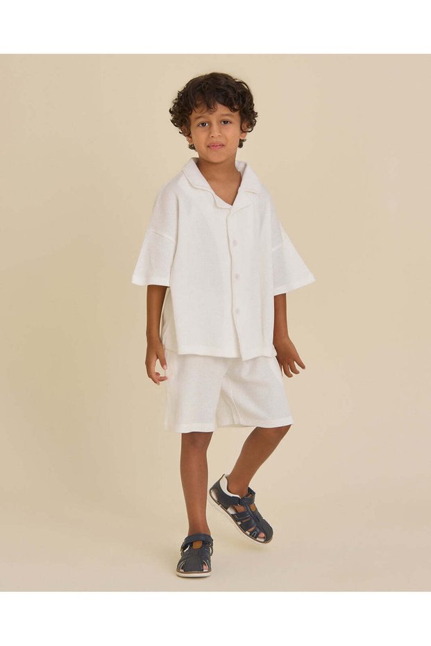 Boys White Shirt And Shorts Set