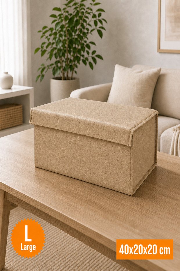 Beige Covered Closet Organizer, Foldable Clothing Storage Box, Shelf Organizer Large 40X20X20Cm