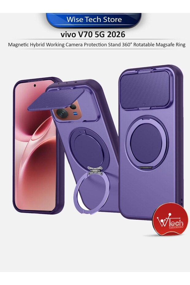 vivo V70 5G 2026 Magnetic Hybrid Working Camera Protection Stand 360° Rotatable Magsafe Ring Case Cover