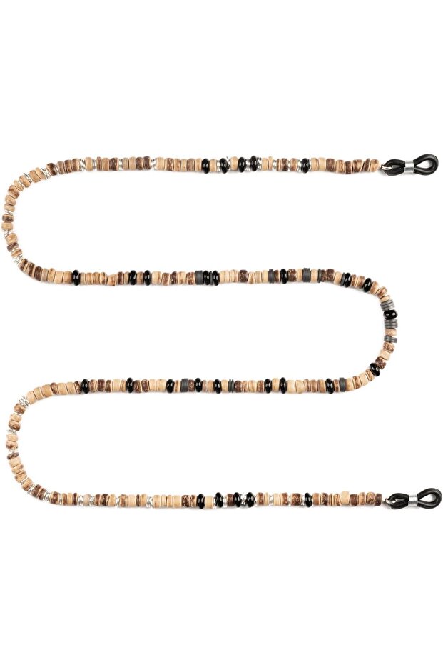 Badia Unisex Eyewear Chain, Beaded Eyewear Chain, with Coconut Wood, Hematite & Onyx, Handmade Adjustable Jewelry