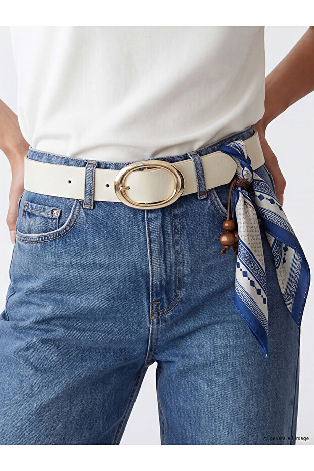 Alita City Lcw Accessories Ecru Plain Women's Belt with a Difference