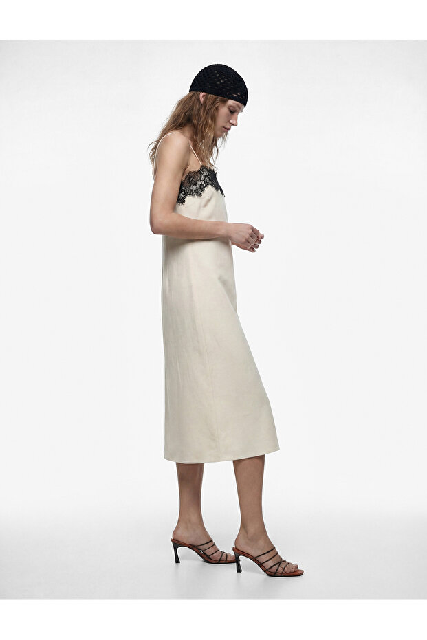Lace Detailed Rope Strap Sleeveless Midi Dress