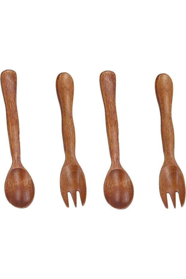 Wooden Spoons and Forks, 4pcs Wooden Spoons Fork Utensil Set Spoon Fork Cutlery Set Dinner Utensil Set
