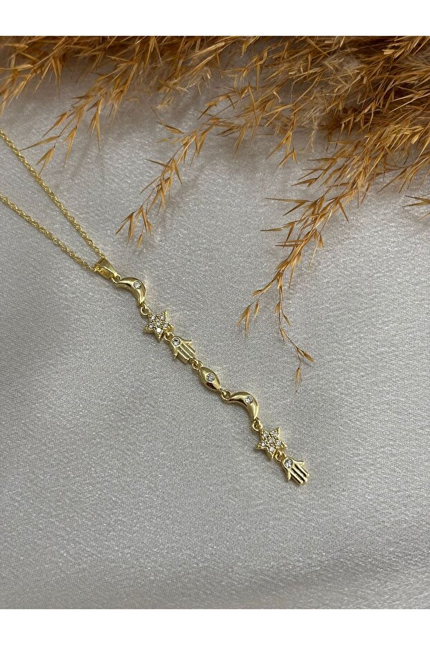 Fatma Ana Eli / Star / Moon Combination Y Steel Necklace