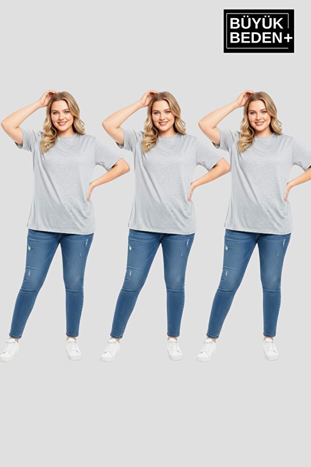 طقم تيشيرتات نسائية مقاس كبير 3XL-6XL برقبة دائرية مكون من 3 قطع SPR26BTSK510+3