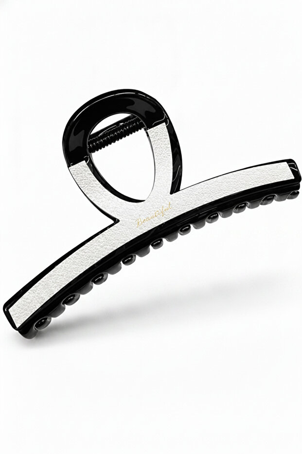 Stylish Black and White Patterned Oversized Hair Claw Clip for Women