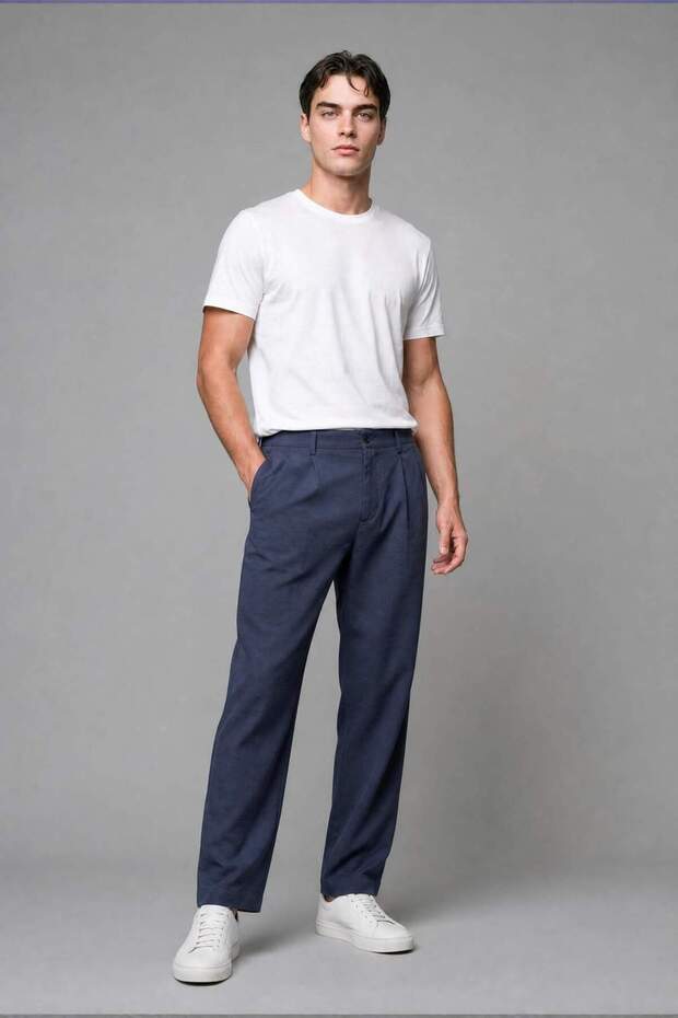 Wide Leg Navy Blue Trousers H7052Ax26Sm