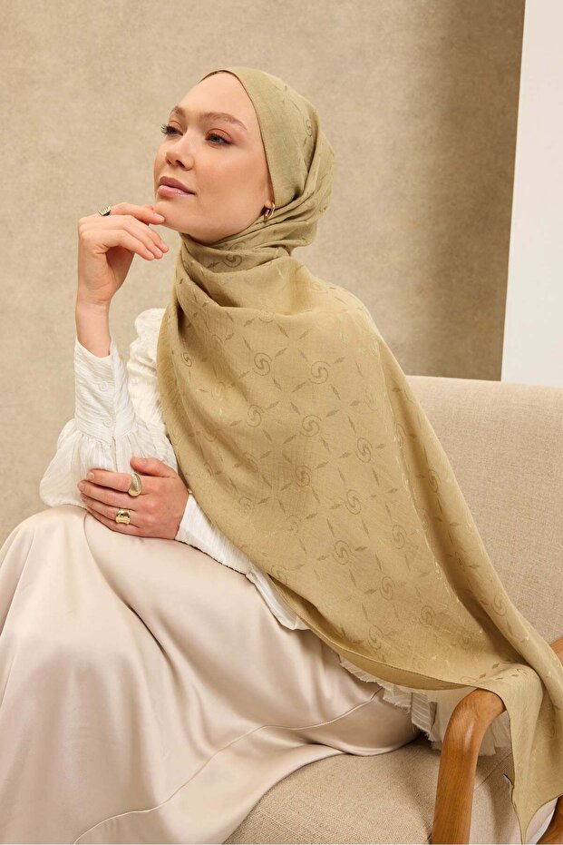 Naia Cotton Shawl Maxi Monogram Oil Green