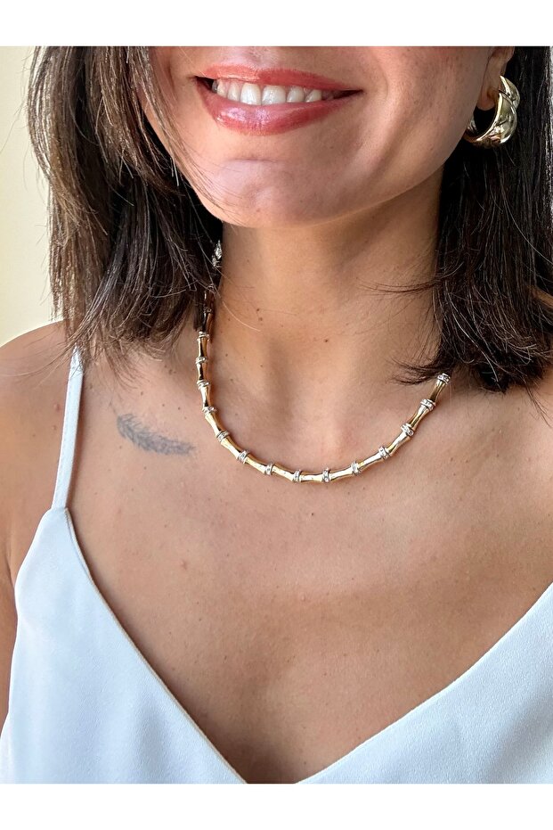 Gold Bone Patterned Stainless Steel Necklace