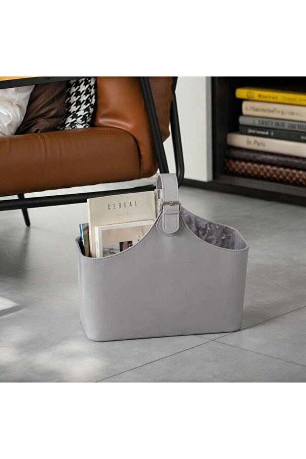 Hobo Faux Leather Storage Basket 35x20x38cm - Grey