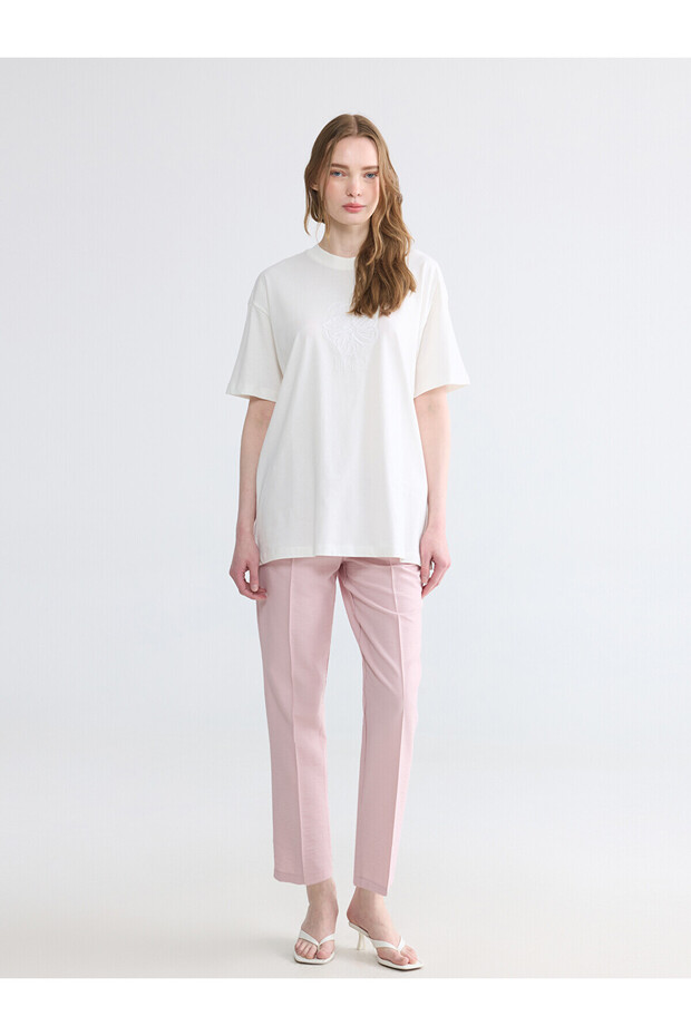 Trendlucky Carrot Cut Women's Trousers with Elastic Waist with a Difference in Color