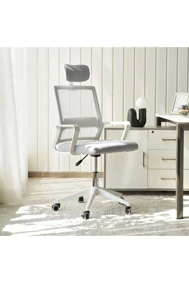 Libra Office High Back Chair Mesh & Fabric - Grey & White