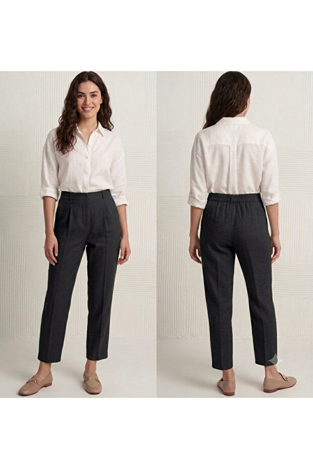 Linen-Blend Carrot-Leg Pants Ankle-Length Office-Length Pants