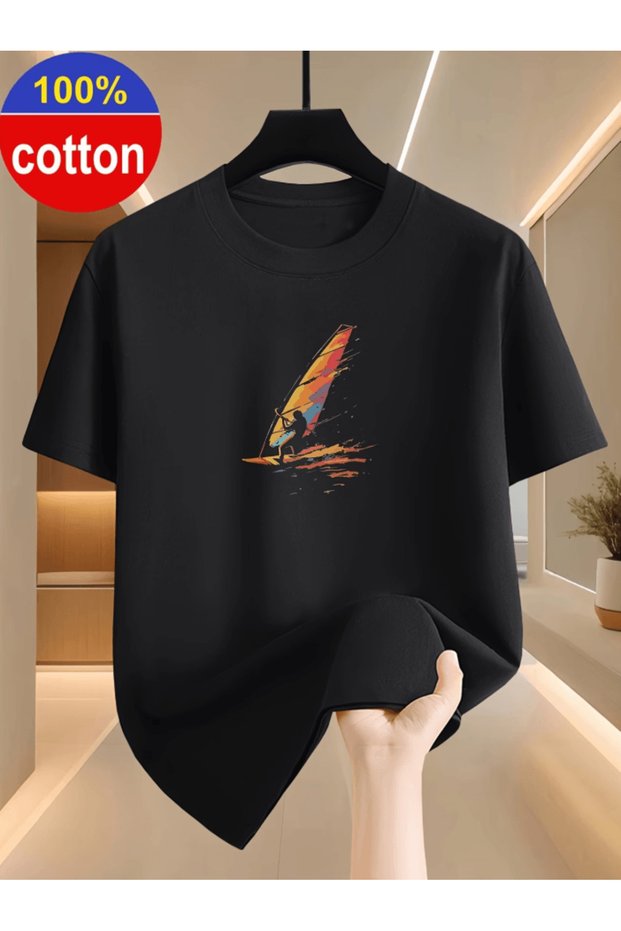 Surfing Man Printed Premium Oversize T-Shirt