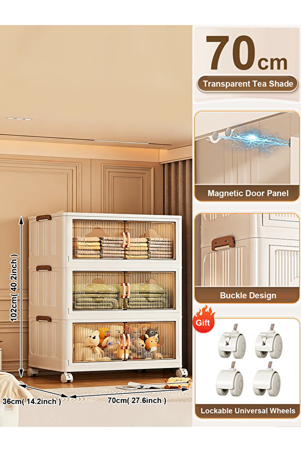 Foldable Stackable Storage Cabinet with Magnetic Doors & Wheels - 1