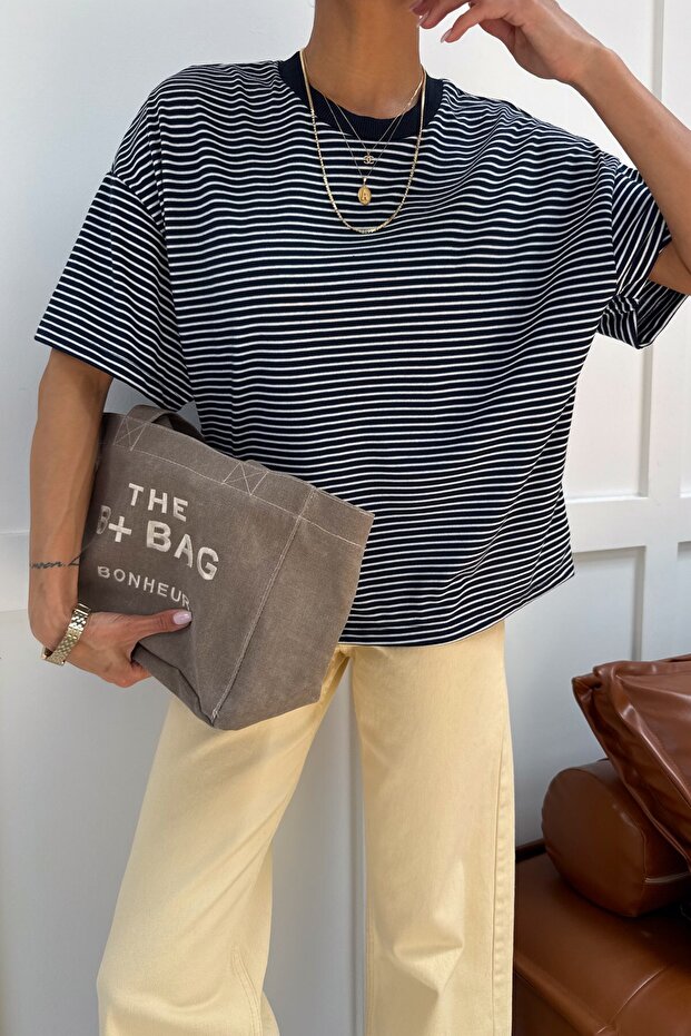 Contrast Collar Striped Tshirt Indigo