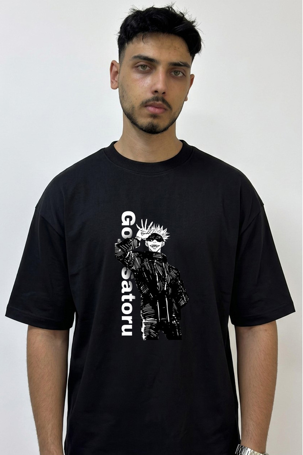 Gojo Satoru_84 Design Printed Oversize Black T-Shirt