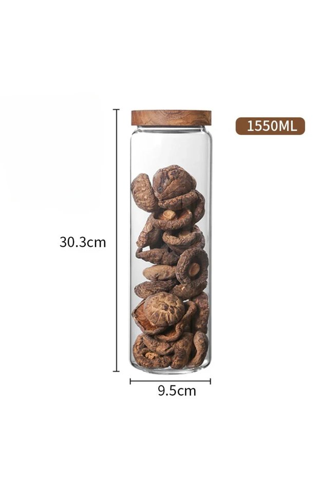 1550ml 1pcs Wood Lid Orgnizer Glass Airtight Canister Kitchen Storage Bottles Jar Sealed Food Contai