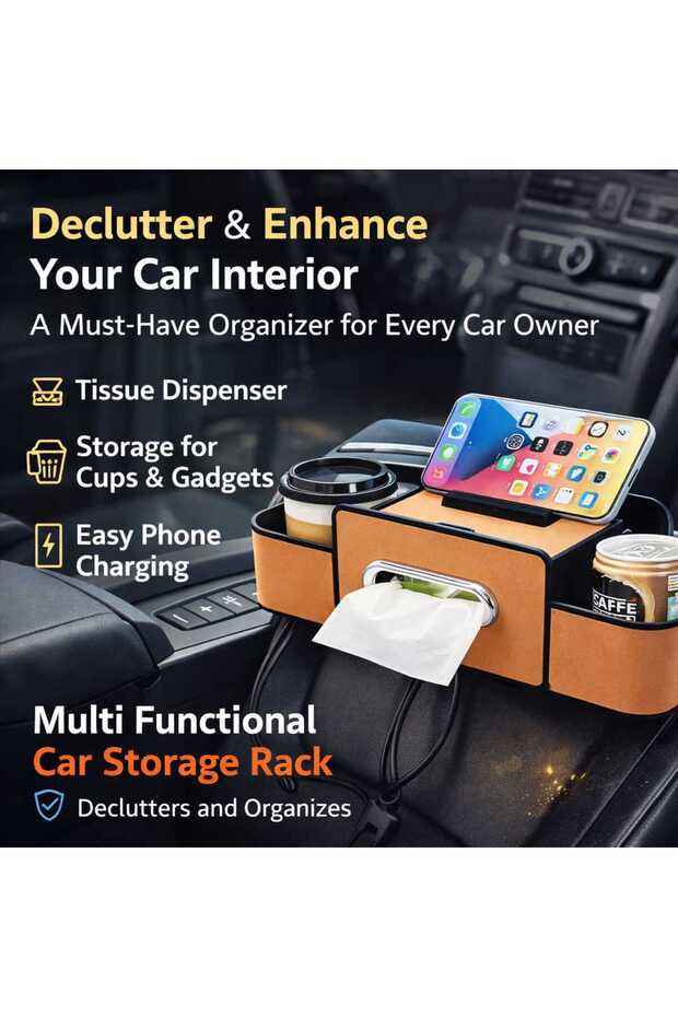 Car Backseat Organizer Storage Rack with Cup Holder Tissue Box